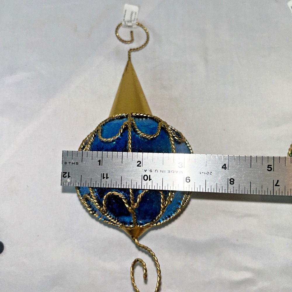 2-Department 56 lantern-style Large Ornament Gold Filigree Scroll Blue/Green - Picture 7 of 8